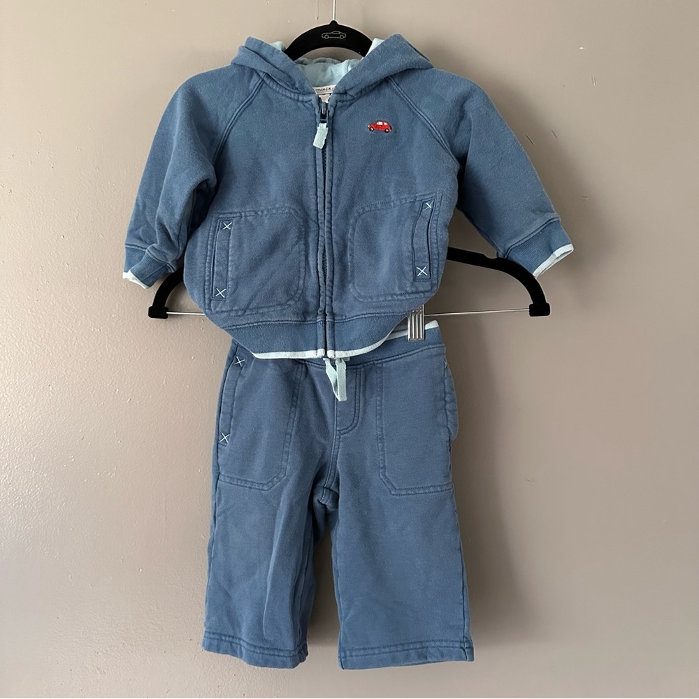 Janie and Jack Vintage Embroidered Car Tracksuit | Car Embroider | Blue